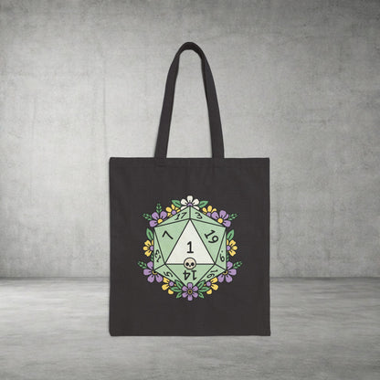Floral D20 Tote Bag — Green Critical Fail Gaming Canvas Tote