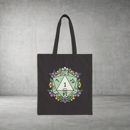 Floral D20 Tote Bag — Green Critical Fail Gaming Canvas Tote