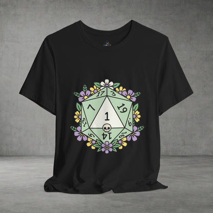 D20 Floral Dice Tee — Pastel RPG Gamer T-Shirt