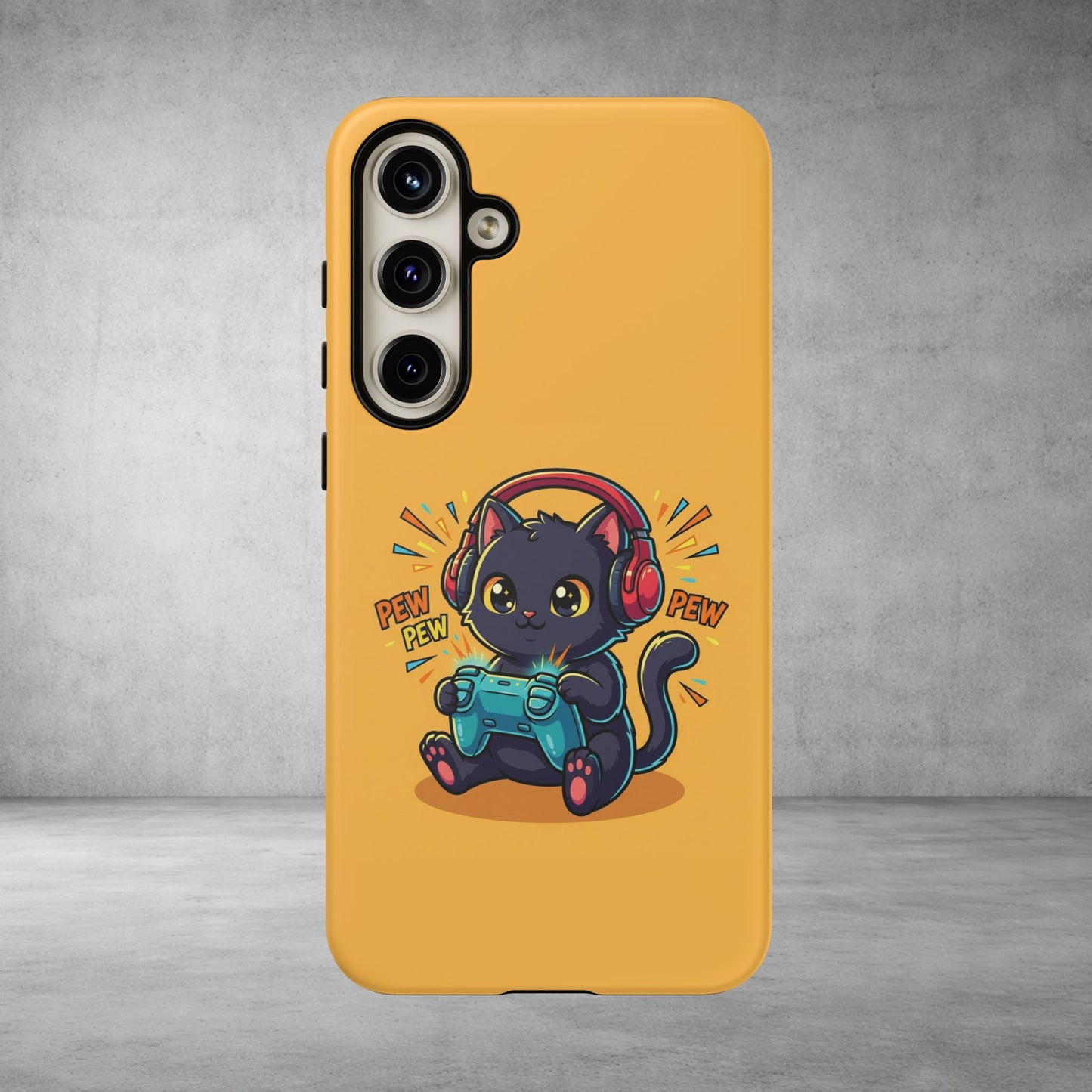 Cute Gamer Cat Phone Case - 'Pew Pew' Controller Design