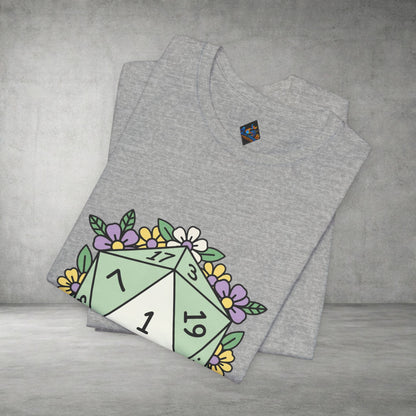 D20 Floral Dice Tee — Pastel RPG Gamer T-Shirt