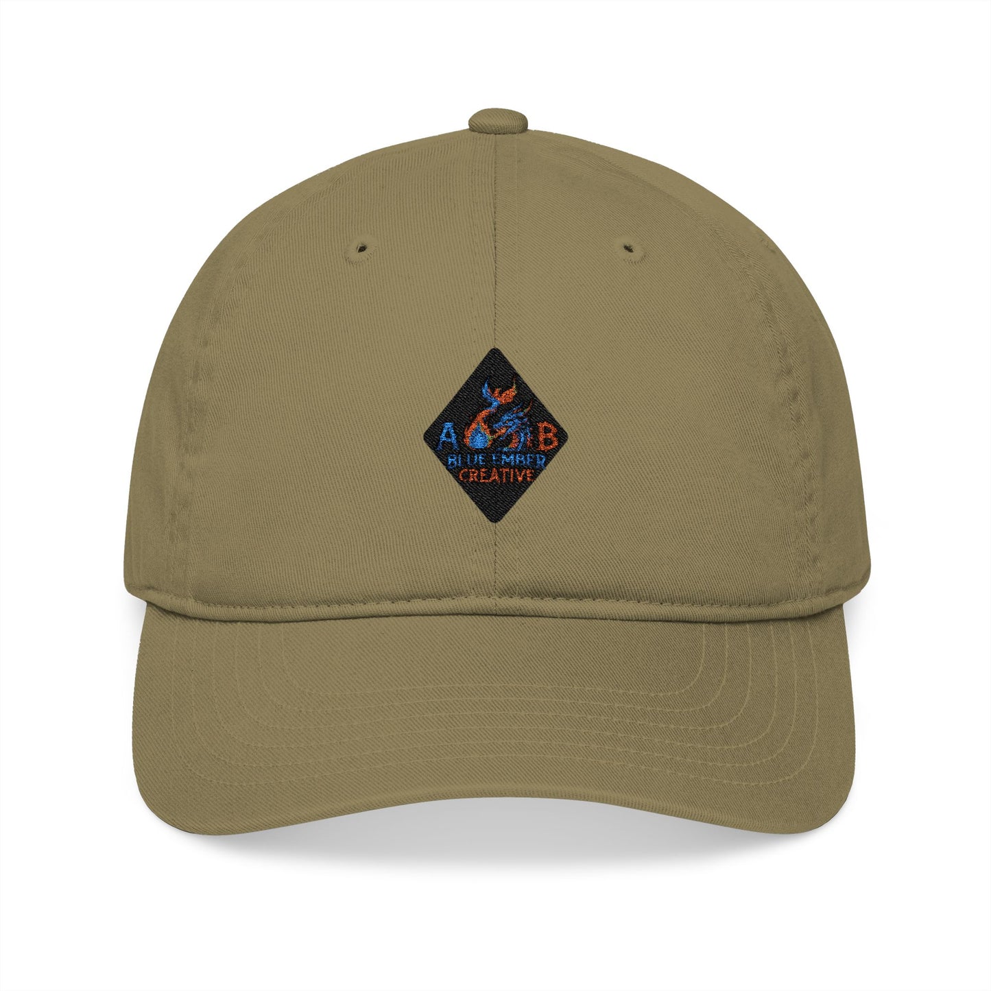 A Blue Ember Creative - Embroidered Diamond Patch Baseball Cap — Organic Cotton, Rustic Campfire Design