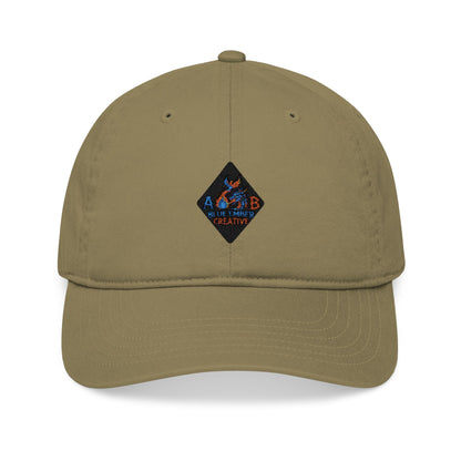 A Blue Ember Creative - Embroidered Diamond Patch Baseball Cap — Organic Cotton, Rustic Campfire Design