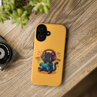 Cute Gamer Cat Phone Case - 'Pew Pew' Controller Design