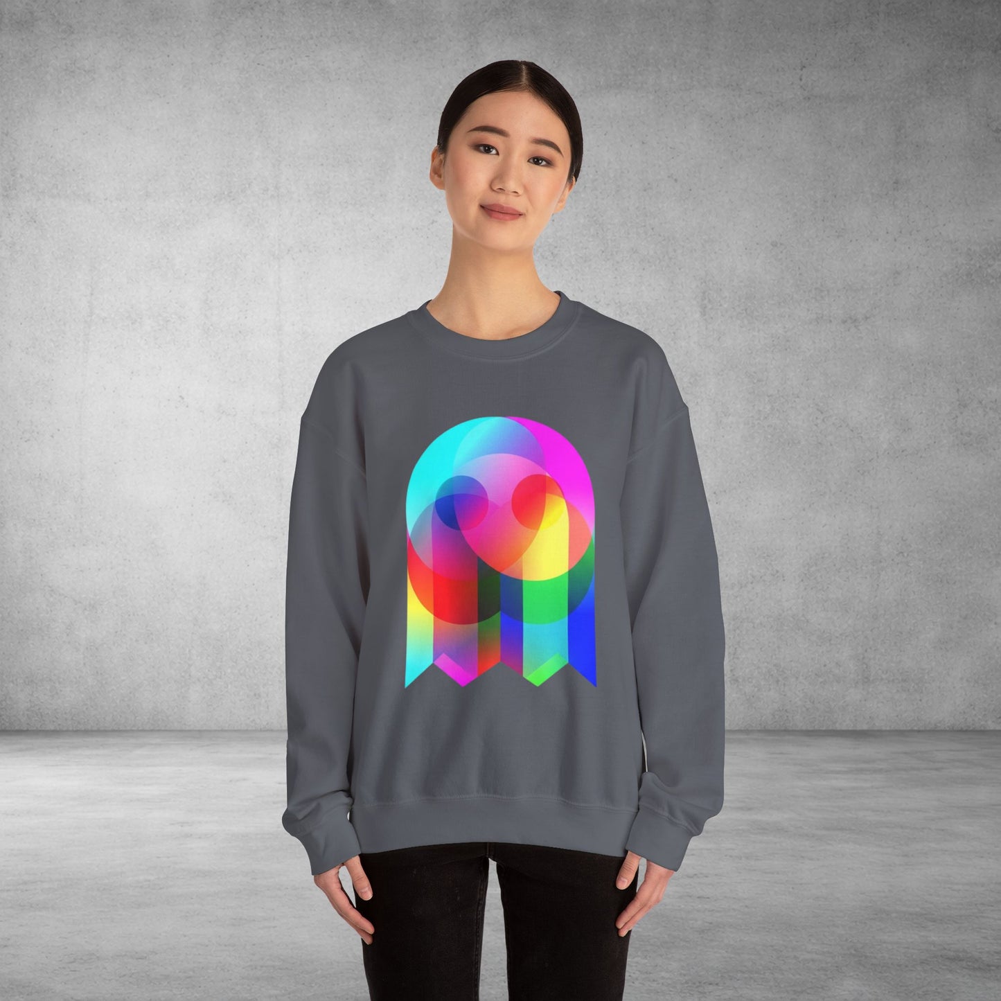 Crewneck Sweatshirt — Colourful Overlap Ghost Art Graphic