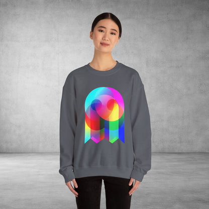 Crewneck Sweatshirt — Colourful Overlap Ghost Art Graphic