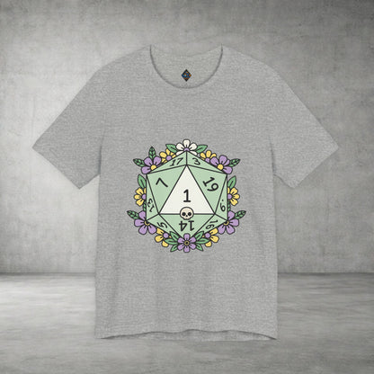 D20 Floral Dice Tee — Pastel RPG Gamer T-Shirt