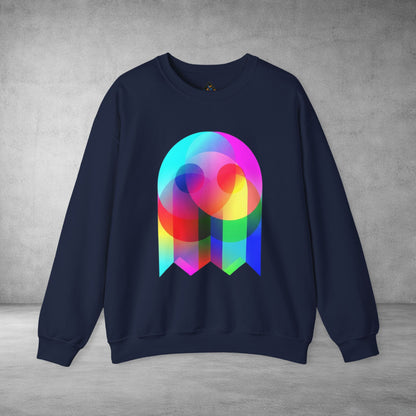 Crewneck Sweatshirt — Colourful Overlap Ghost Art Graphic
