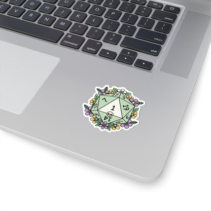 D20 Critical Fail Floral Sticker — Pastel RPG Dice Kiss-Cut Sticker