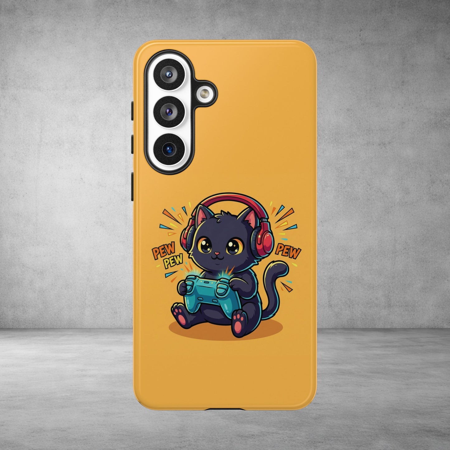 Cute Gamer Cat Phone Case - 'Pew Pew' Controller Design