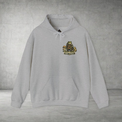Adventure Frog Hoodie — Whimsical Forest Gnome Patch Sweatshirt