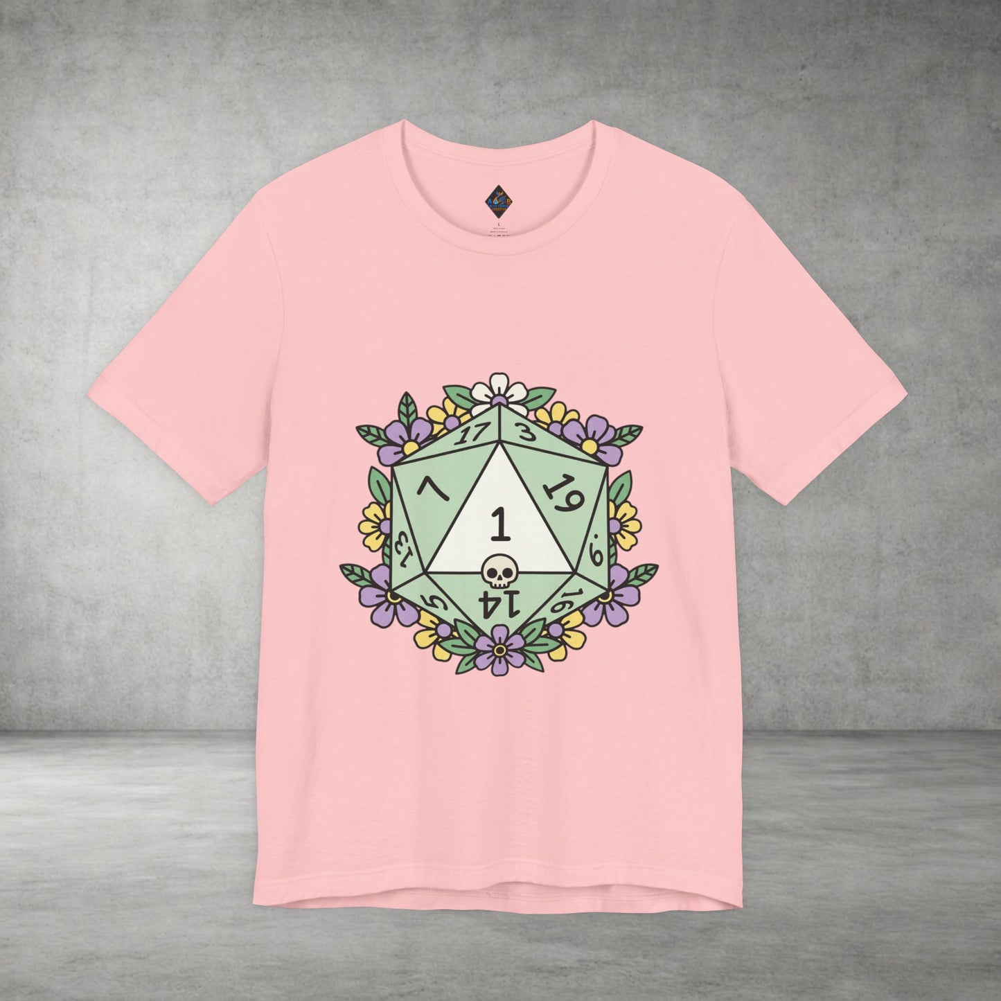D20 Floral Dice Tee — Pastel RPG Gamer T-Shirt