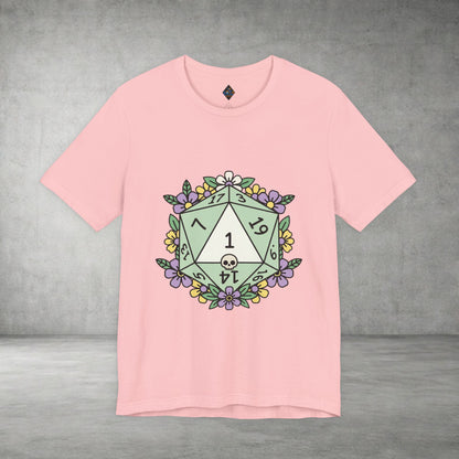 D20 Floral Dice Tee — Pastel RPG Gamer T-Shirt