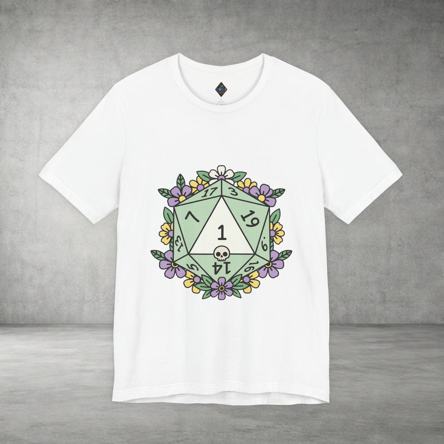 D20 Floral Dice Tee — Pastel RPG Gamer T-Shirt