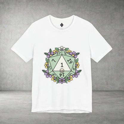 D20 Floral Dice Tee — Pastel RPG Gamer T-Shirt