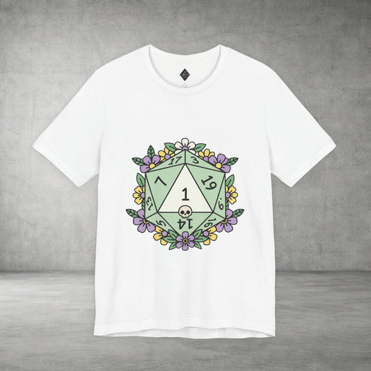 D20 Floral Dice Tee — Pastel RPG Gamer T-Shirt