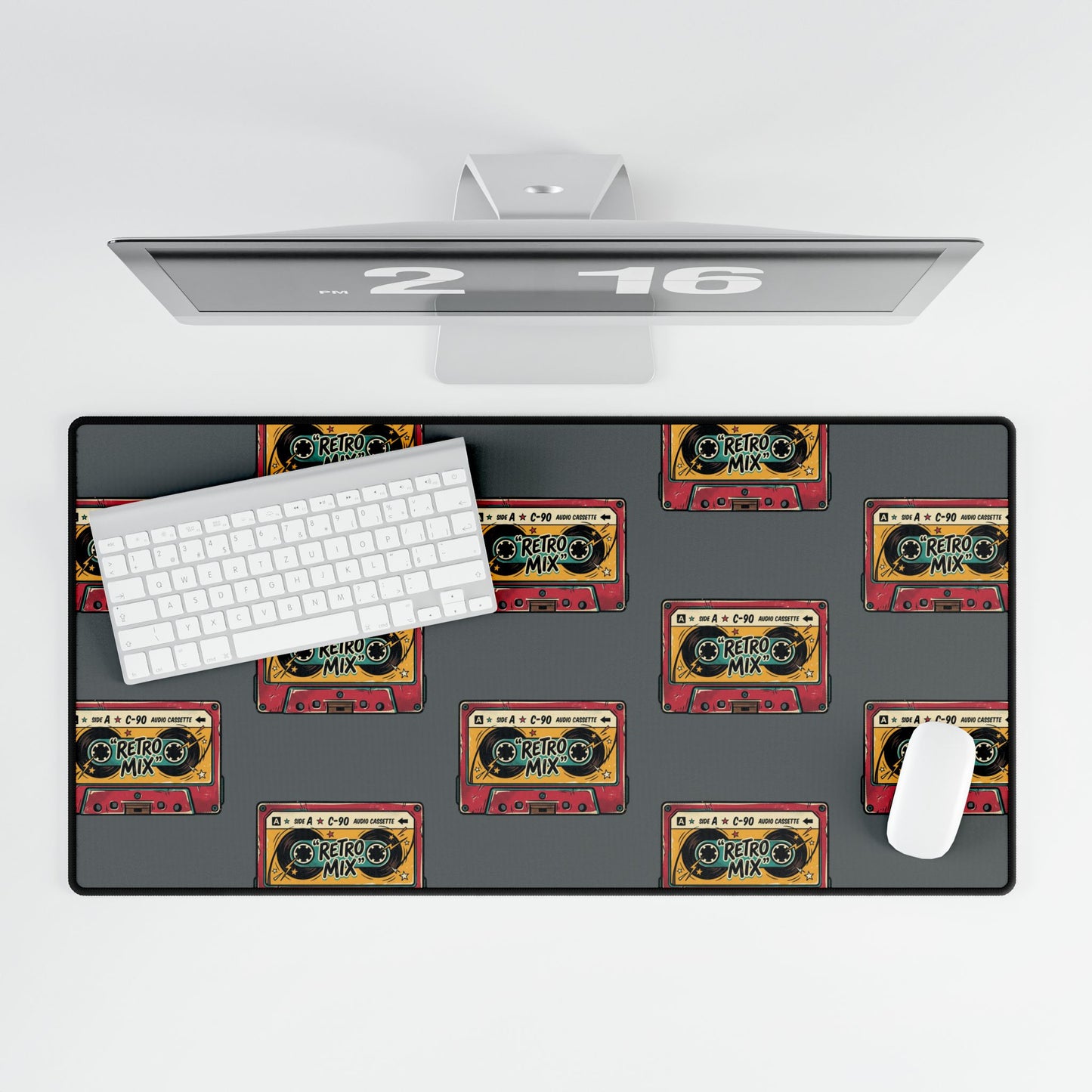 Retro Cassette Desk Mat — Vintage Mixtape Pattern Gaming/Office Desk Pad