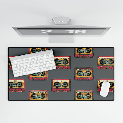 Retro Cassette Desk Mat — Vintage Mixtape Pattern Gaming/Office Desk Pad