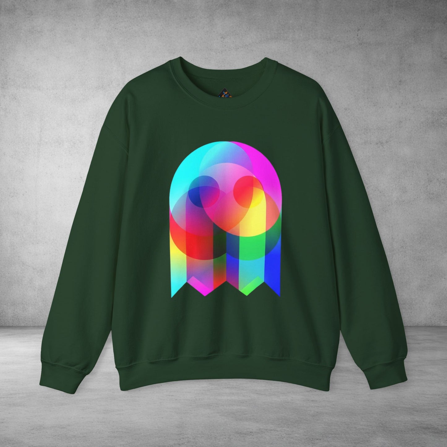 Crewneck Sweatshirt — Colourful Overlap Ghost Art Graphic