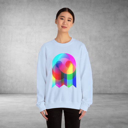Crewneck Sweatshirt — Colourful Overlap Ghost Art Graphic