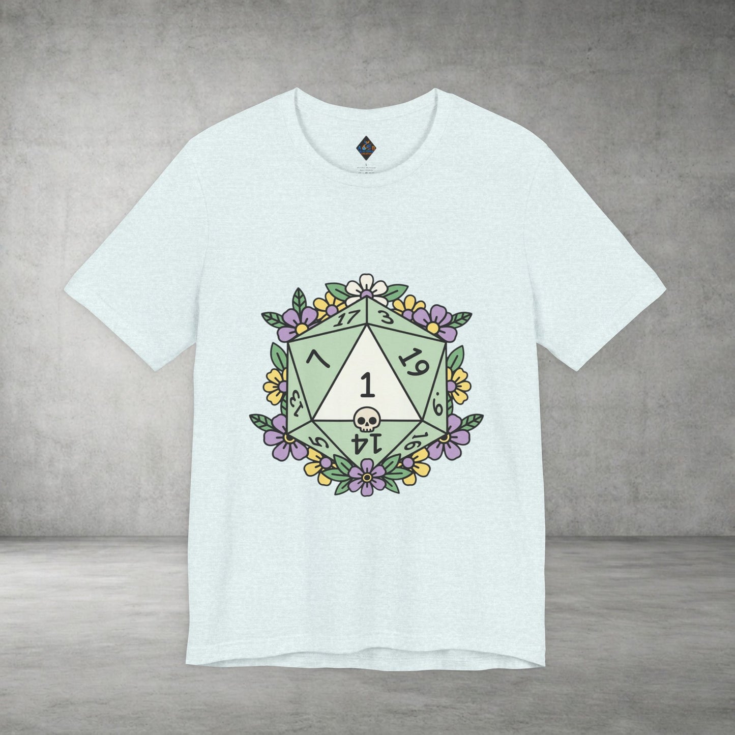 D20 Floral Dice Tee — Pastel RPG Gamer T-Shirt
