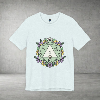 D20 Floral Dice Tee — Pastel RPG Gamer T-Shirt