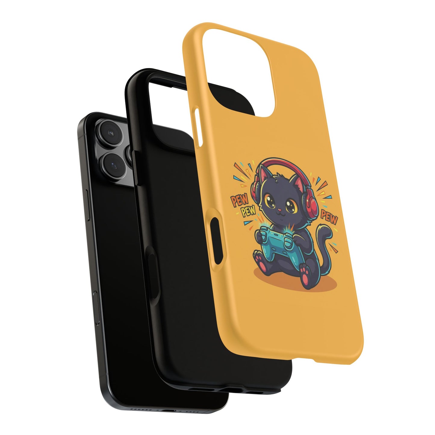 Cute Gamer Cat Phone Case - 'Pew Pew' Controller Design