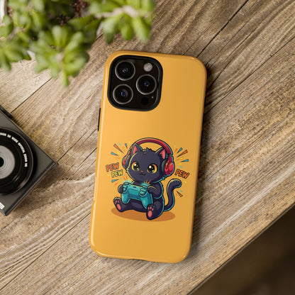 Cute Gamer Cat Phone Case - 'Pew Pew' Controller Design