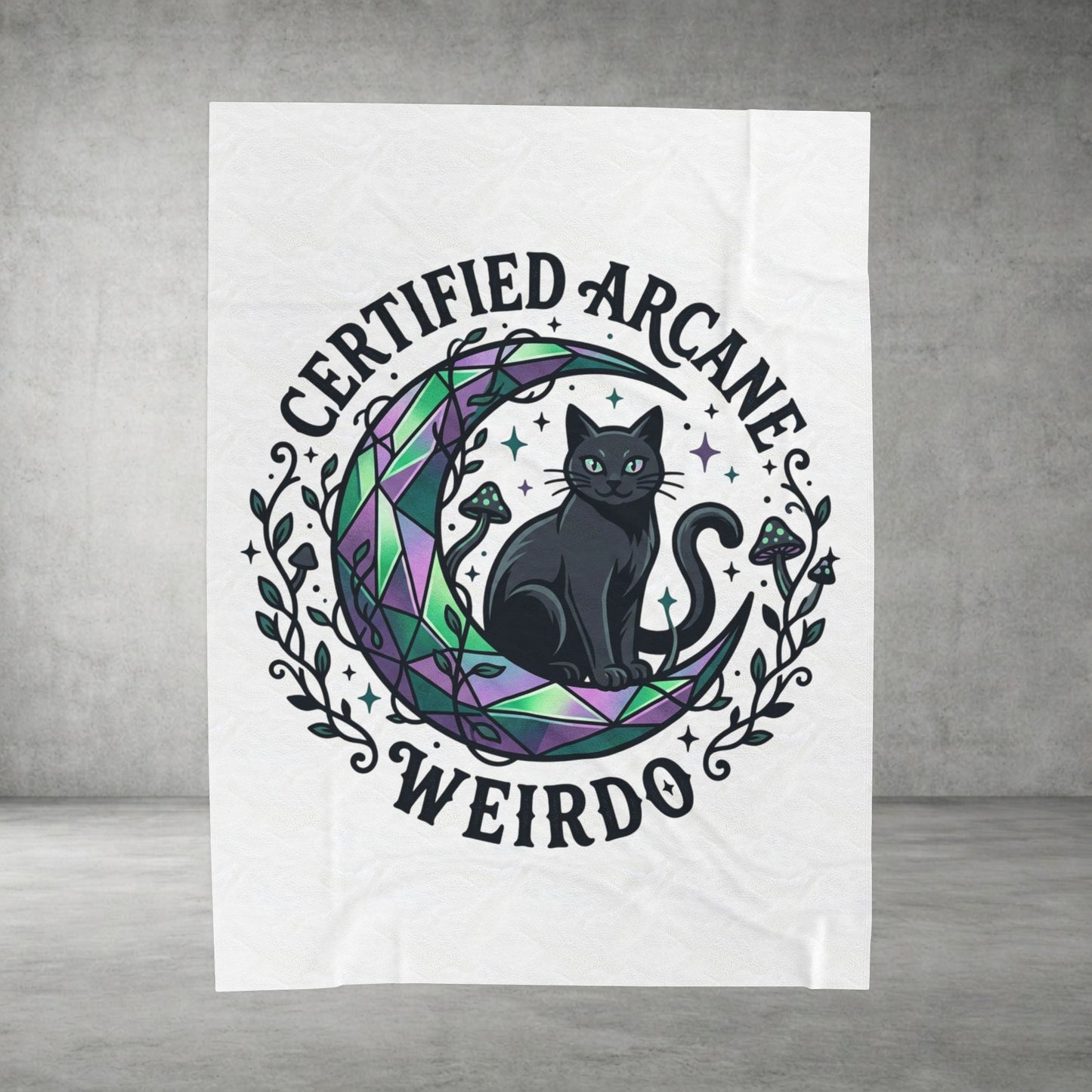 Certified Arcane Weirdo Velveteen Plush Blanket | witchy goblincore, celestial crystals
