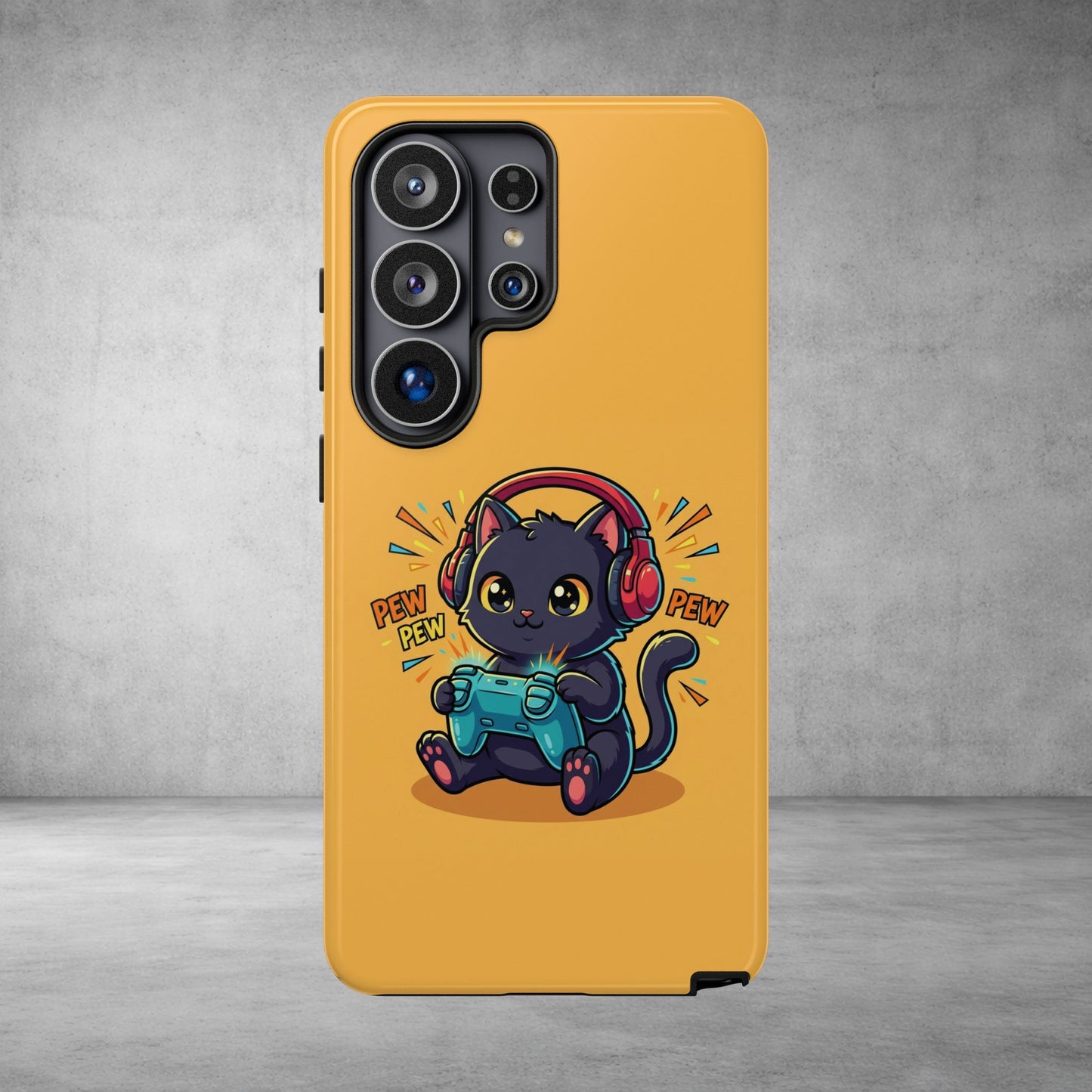Cute Gamer Cat Phone Case - 'Pew Pew' Controller Design