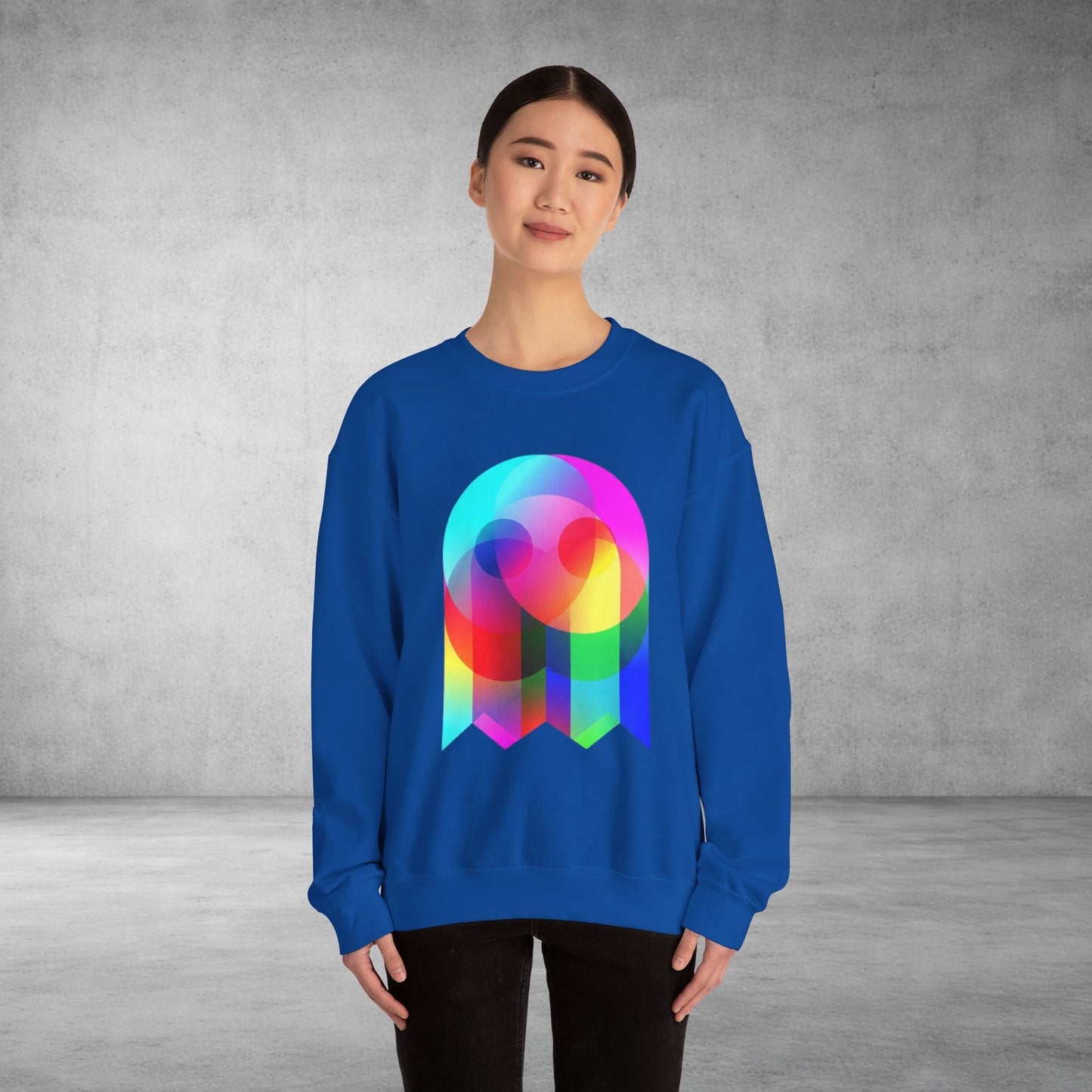 Crewneck Sweatshirt — Colourful Overlap Ghost Art Graphic