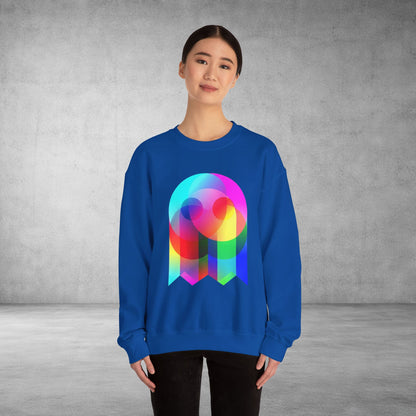 Crewneck Sweatshirt — Colourful Overlap Ghost Art Graphic