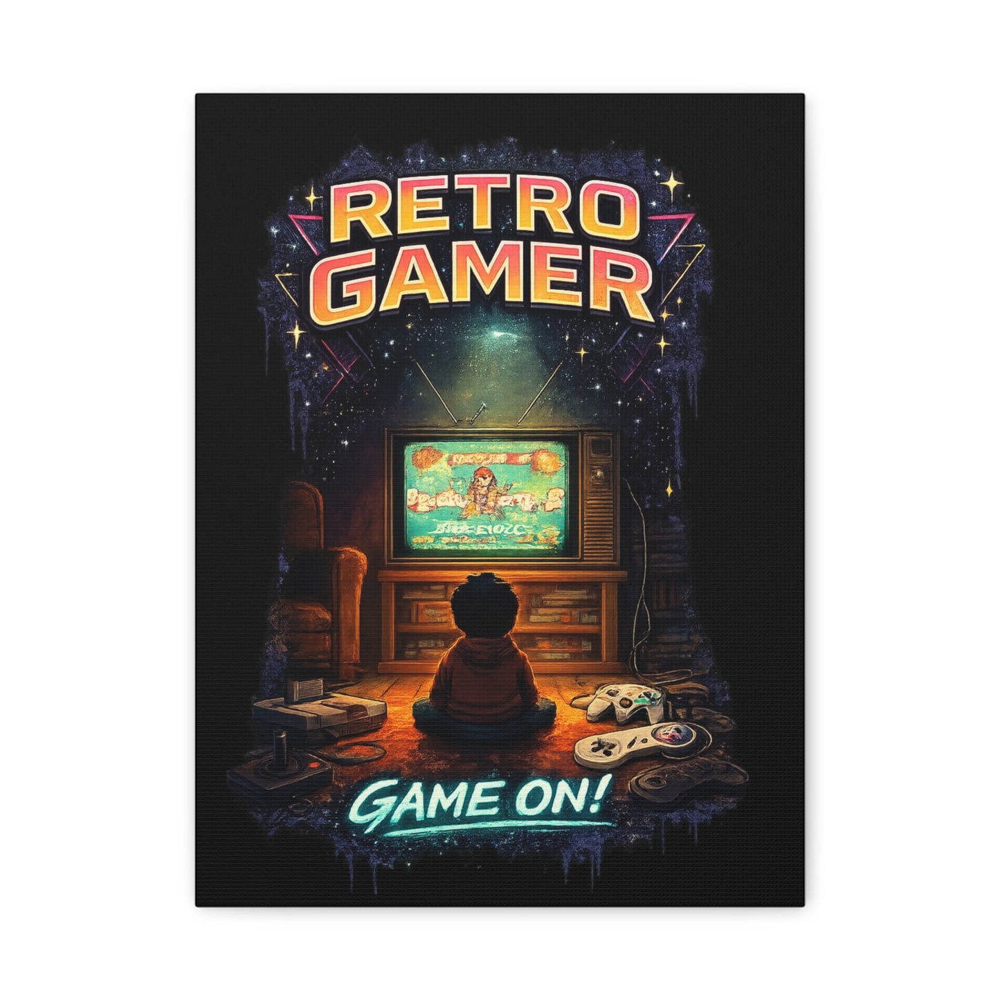 Retro Gamer Matte Canvas Wall Art — "Game On!" Vintage Video Game Poster