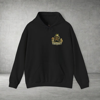 Adventure Frog Hoodie — Whimsical Forest Gnome Patch Sweatshirt