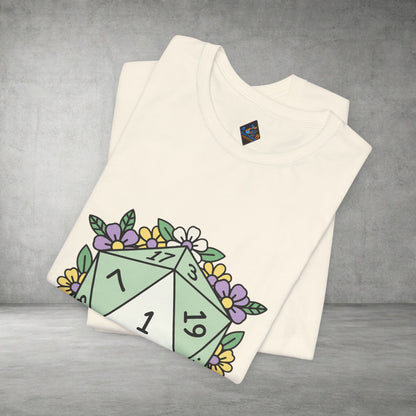 D20 Floral Dice Tee — Pastel RPG Gamer T-Shirt