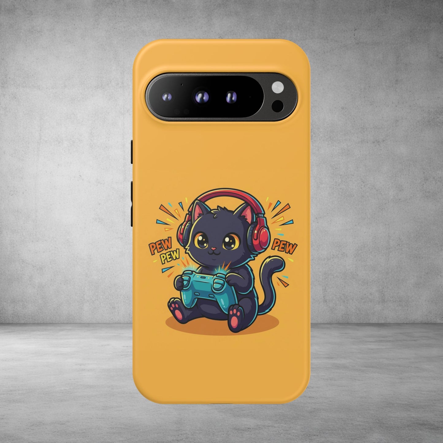 Cute Gamer Cat Phone Case - 'Pew Pew' Controller Design