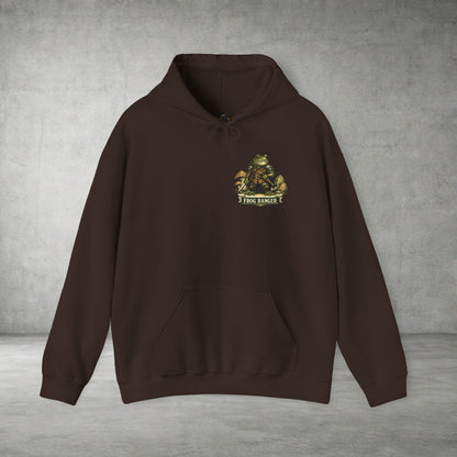 Adventure Frog Hoodie — Whimsical Forest Gnome Patch Sweatshirt