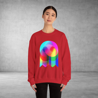 Crewneck Sweatshirt — Colourful Overlap Ghost Art Graphic