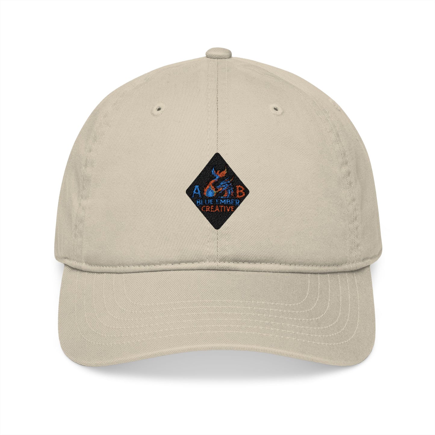 A Blue Ember Creative - Embroidered Diamond Patch Baseball Cap — Organic Cotton, Rustic Campfire Design