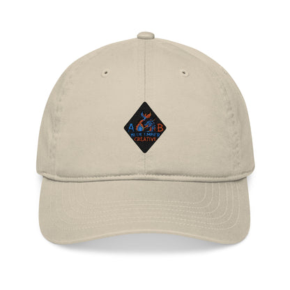 A Blue Ember Creative - Embroidered Diamond Patch Baseball Cap — Organic Cotton, Rustic Campfire Design
