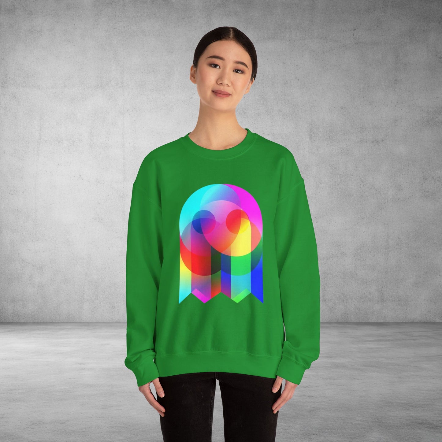 Crewneck Sweatshirt — Colourful Overlap Ghost Art Graphic