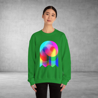 Crewneck Sweatshirt — Colourful Overlap Ghost Art Graphic