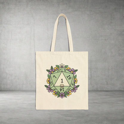 Floral D20 Tote Bag — Green Critical Fail Gaming Canvas Tote