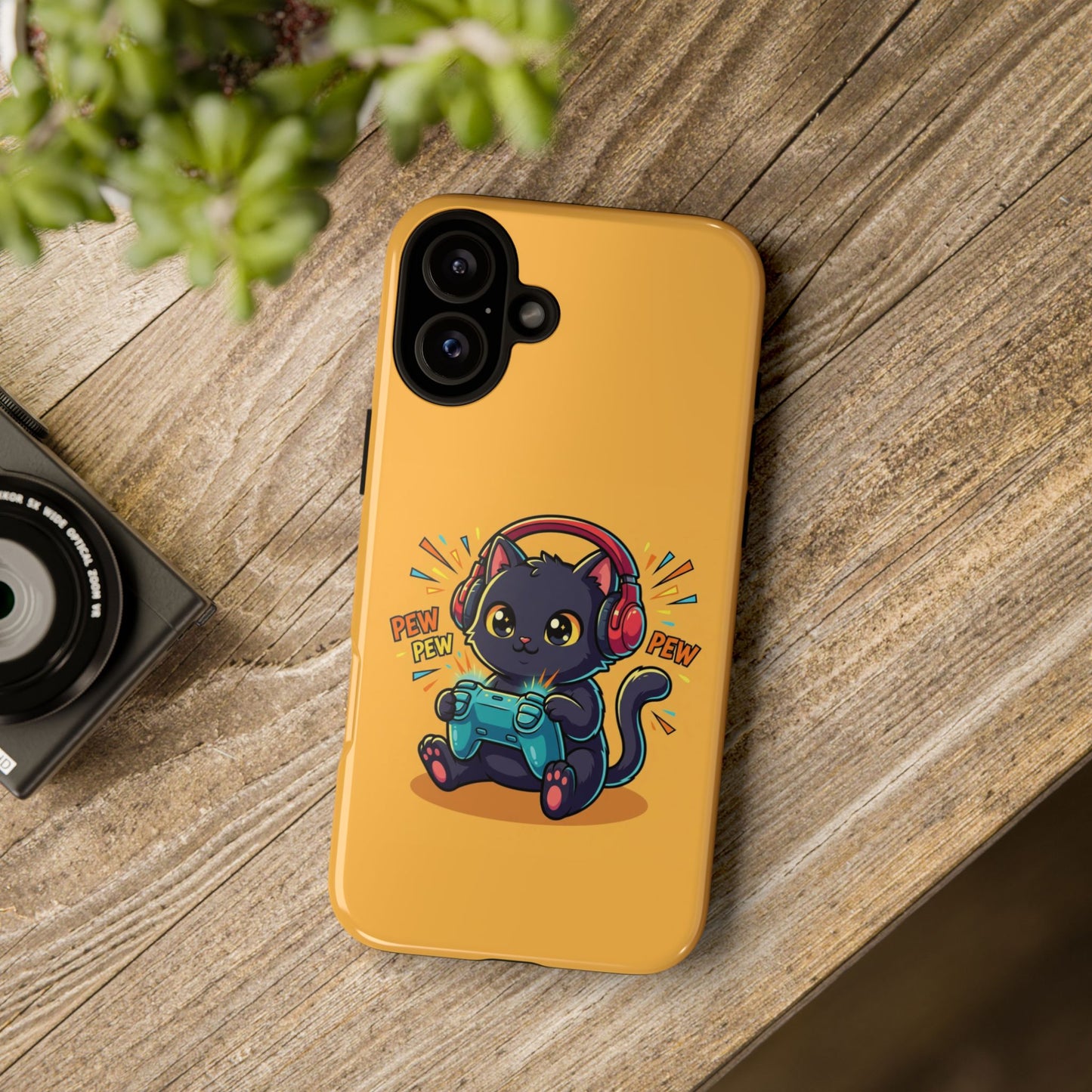 Cute Gamer Cat Phone Case - 'Pew Pew' Controller Design