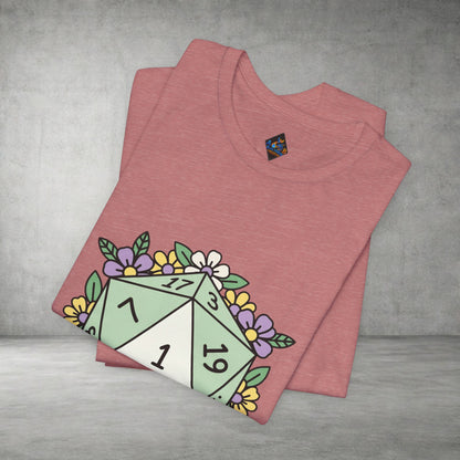 D20 Floral Dice Tee — Pastel RPG Gamer T-Shirt