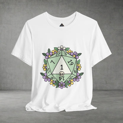D20 Floral Dice Tee — Pastel RPG Gamer T-Shirt