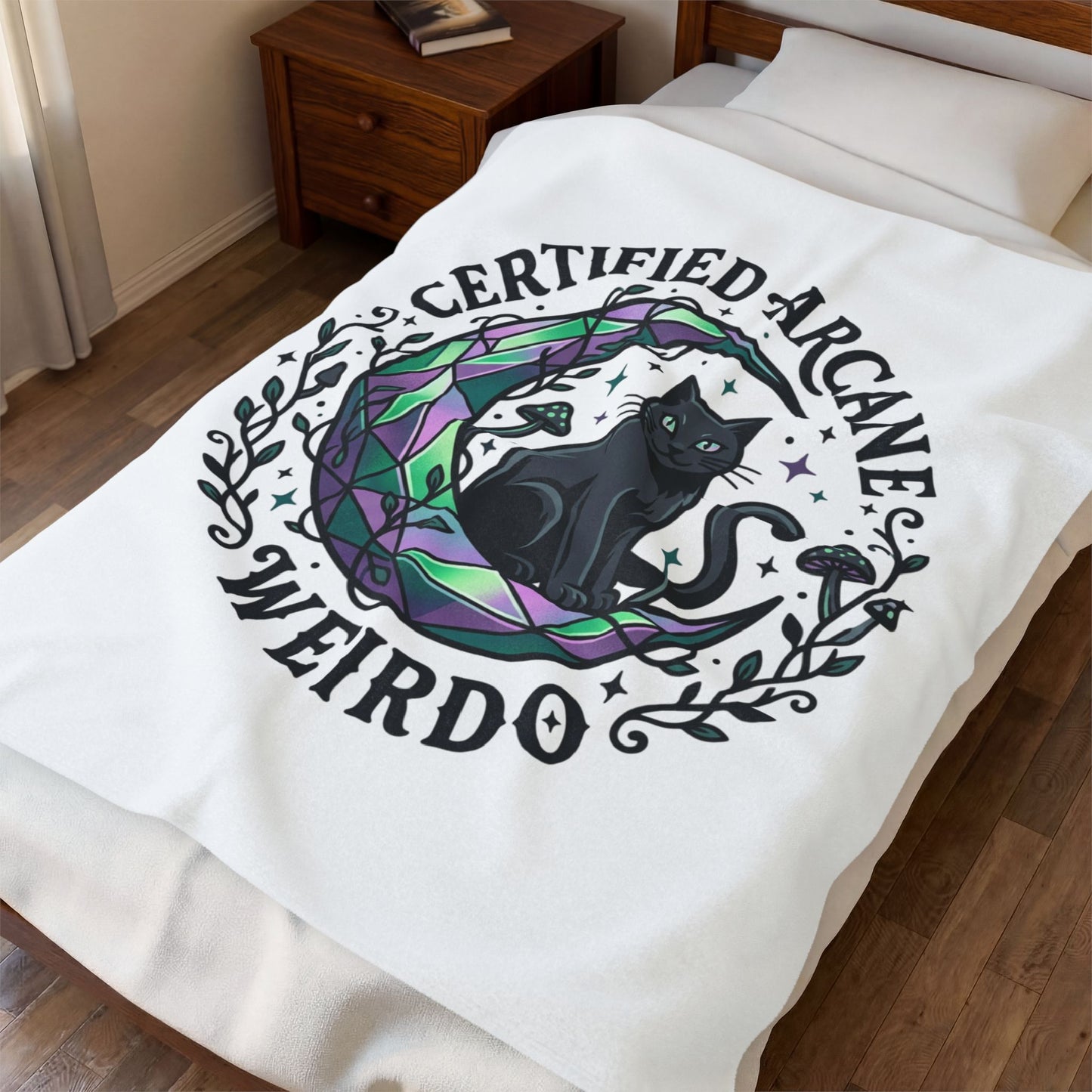 Certified Arcane Weirdo Velveteen Plush Blanket | witchy goblincore, celestial crystals