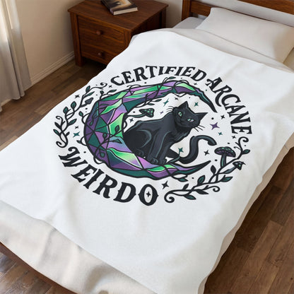 Certified Arcane Weirdo Velveteen Plush Blanket | witchy goblincore, celestial crystals
