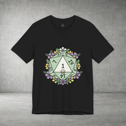 D20 Floral Dice Tee — Pastel RPG Gamer T-Shirt
