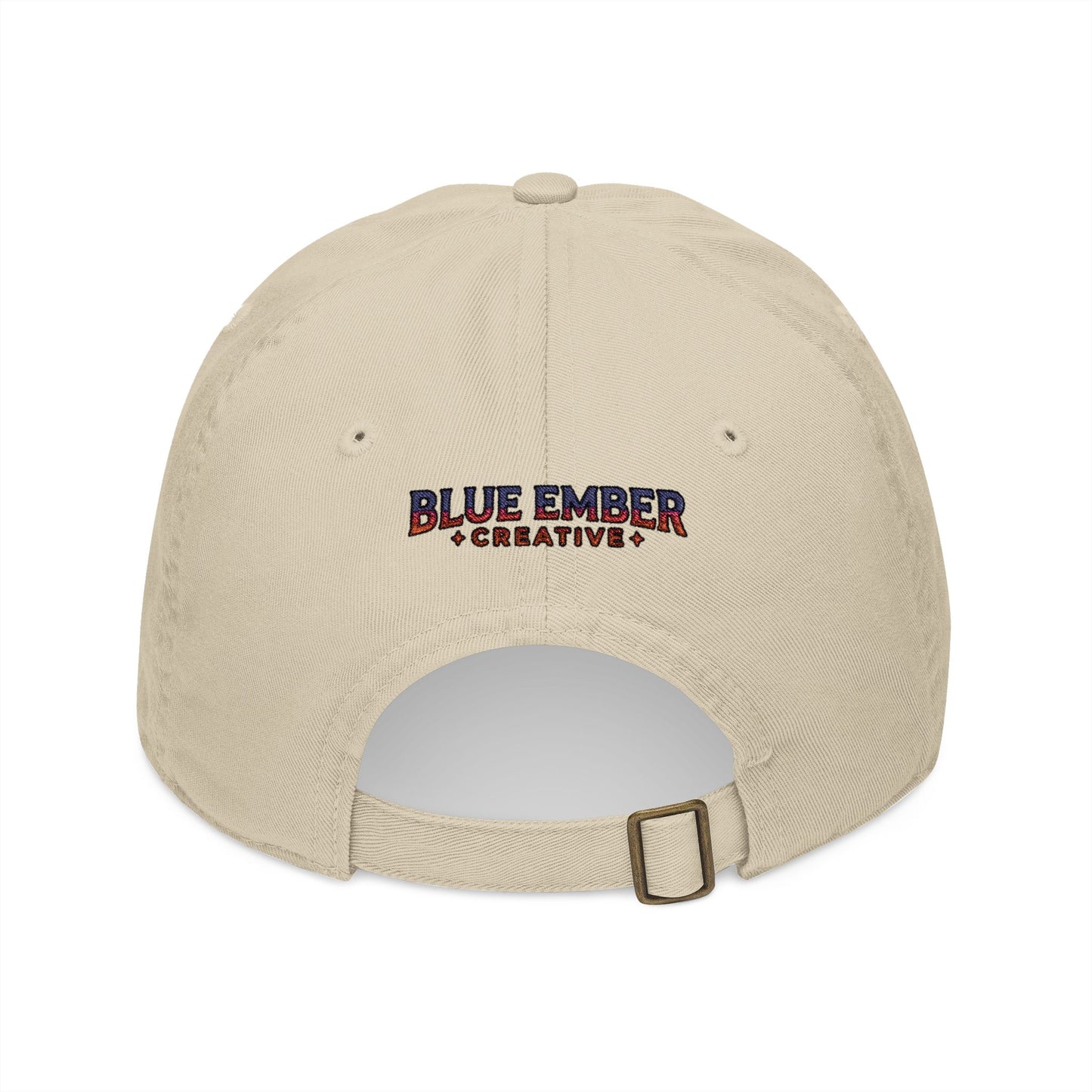 A Blue Ember Creative - Embroidered Diamond Patch Baseball Cap — Organic Cotton, Rustic Campfire Design